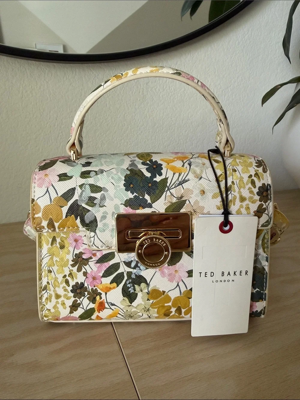 Ted Baker Lili Satchel Cream Floral Top-Handle Satchel with Gold Hardware